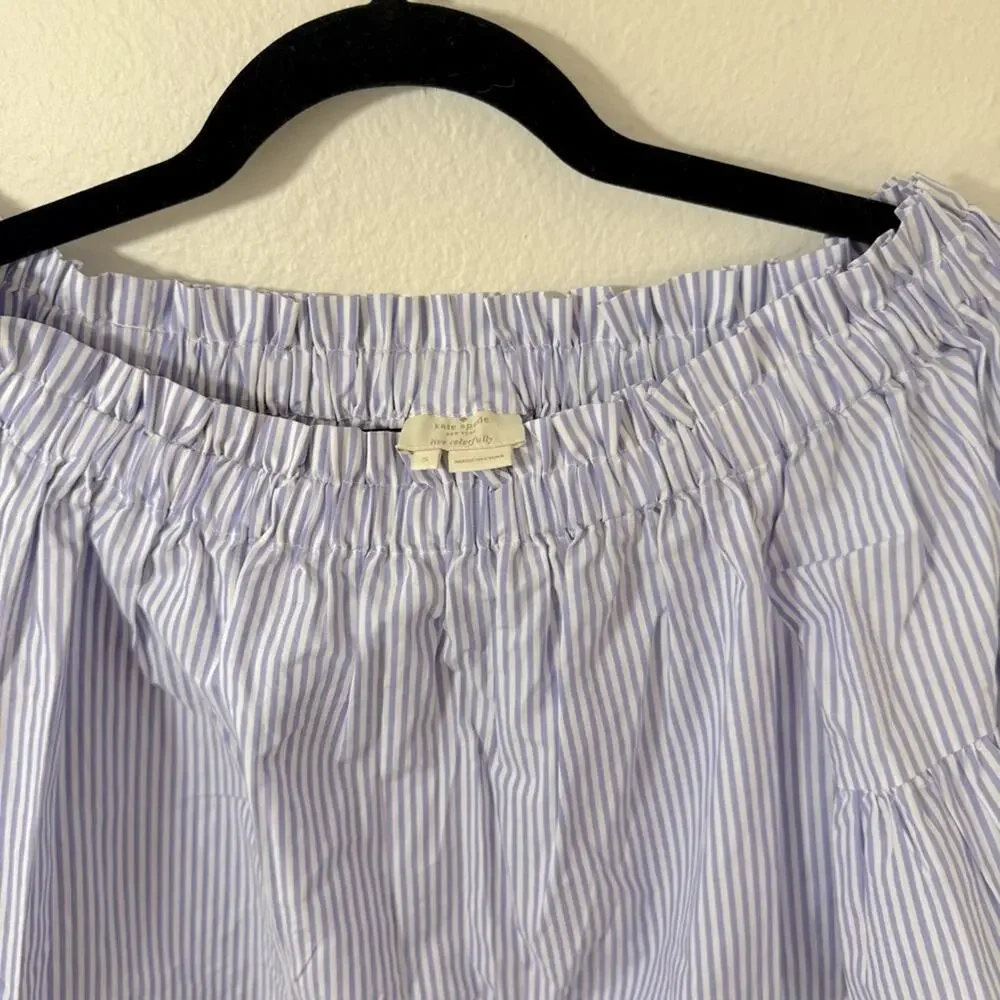 KATE SPADE Blue Striped Off-Shoulder Top